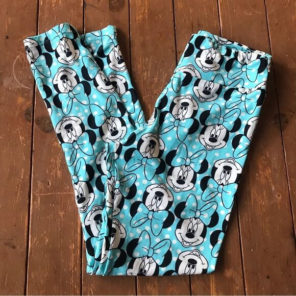 LuLaRoe Disney MINNIE Mouse Face AQUA BLUE Polka Dots Leggings - Picture 3 of 6
